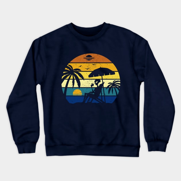 Alien On The Beach Summer Vacation Tropical Hawaiian Vintage Sunset Crewneck Sweatshirt by Cuteness Klub